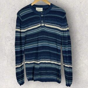 Denim Supply Ralph Lauren Knit Sweater Blue Henley Size Small Striped‎ Cotton S